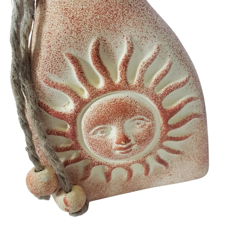 Vintage Terracotta Sun Face Bud Vase Rustic Celestial Boho Decor with Jute Rope